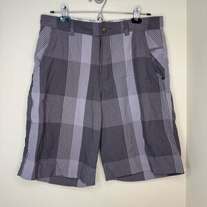 Lululemon Men's Kahuna Chino Shorts Size 34 Gray Plaid Checkered Golf Run Casual
